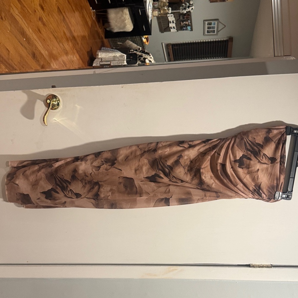 Brown Floral Strapless Dress